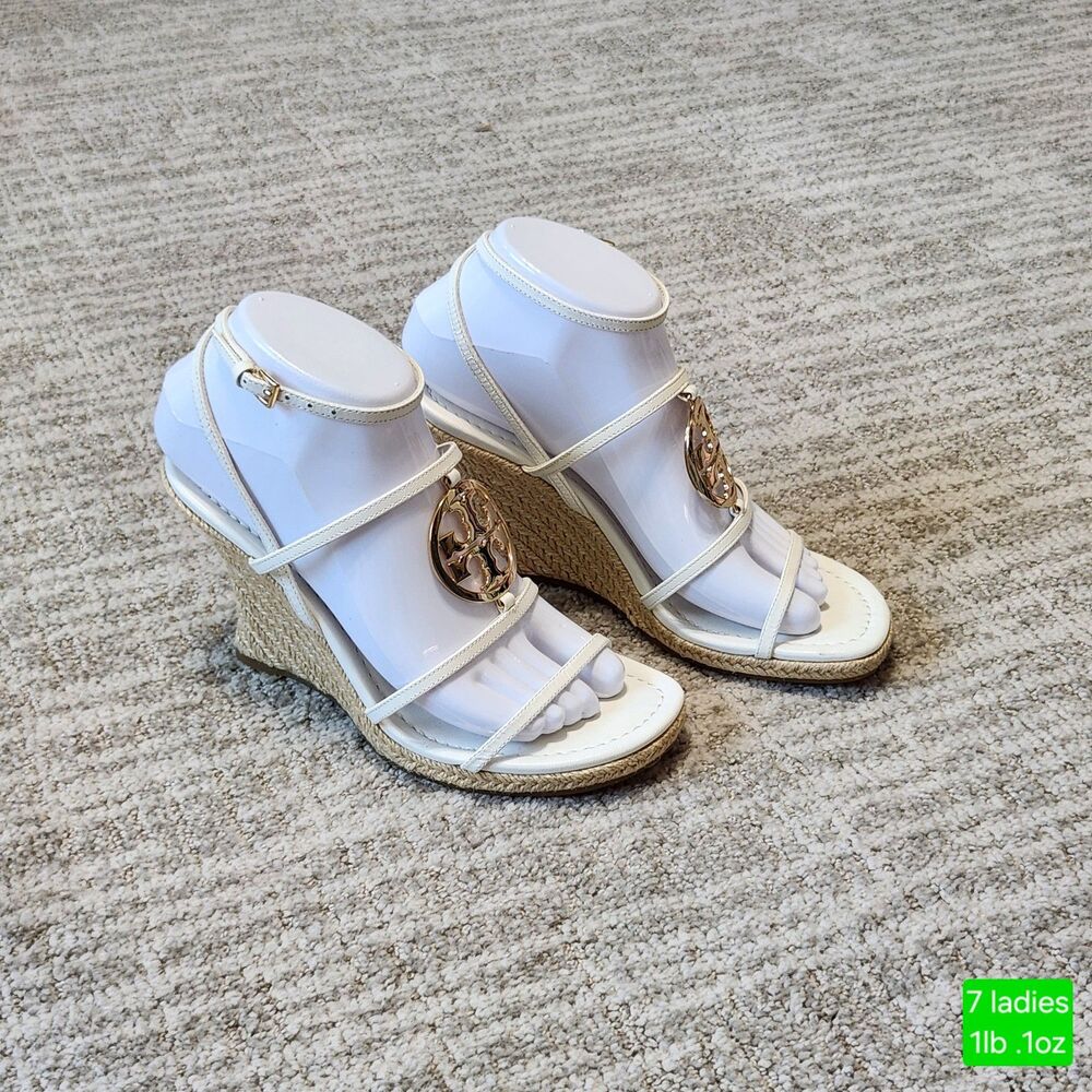 Tory Burch Capri Miller Espadrille Wedge sandals white Style 154455 size 7